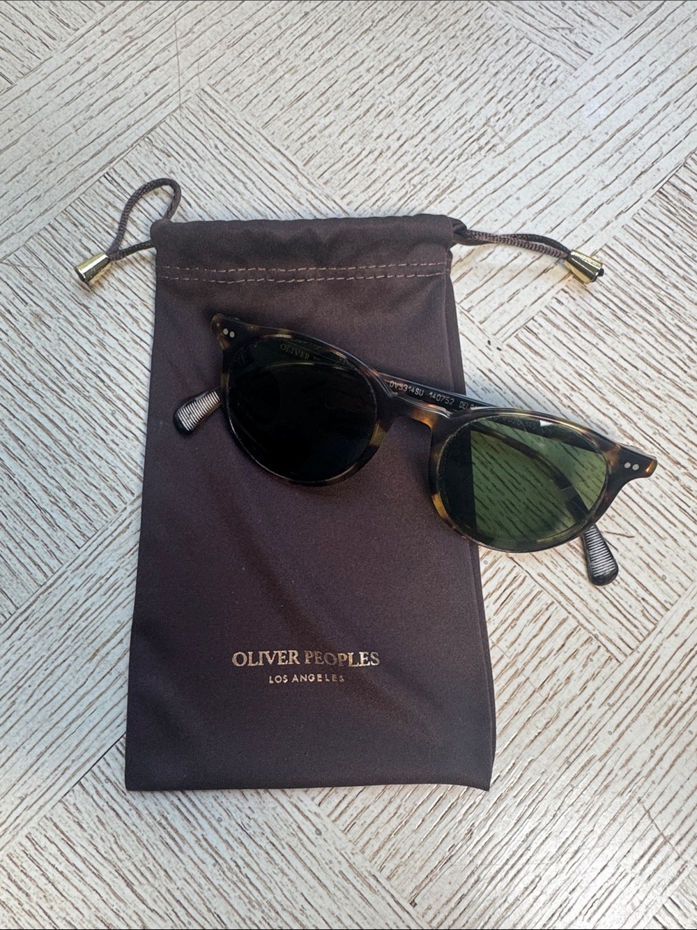 Oliver Peoples Havana Delray Sun Frame Sunglasses with Green Lenses